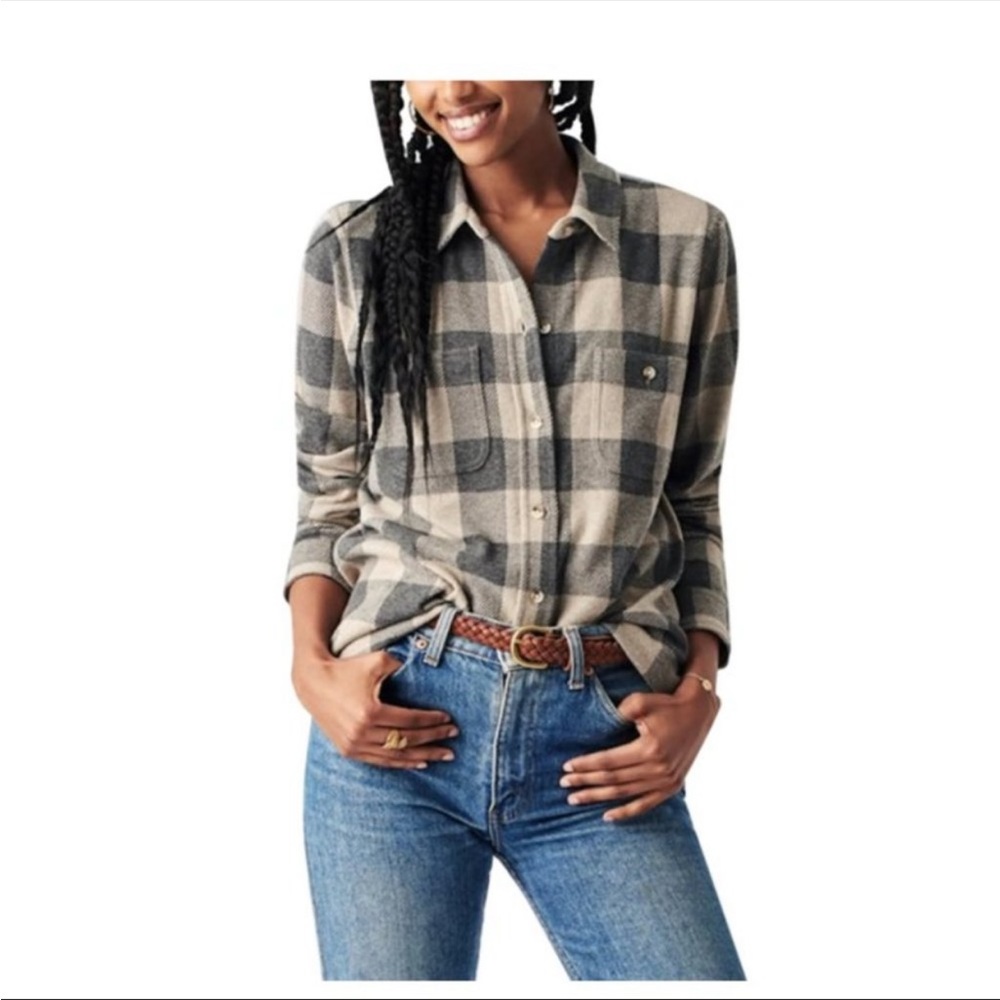 Faherty Black and Cream Plaid Button Down Shirt